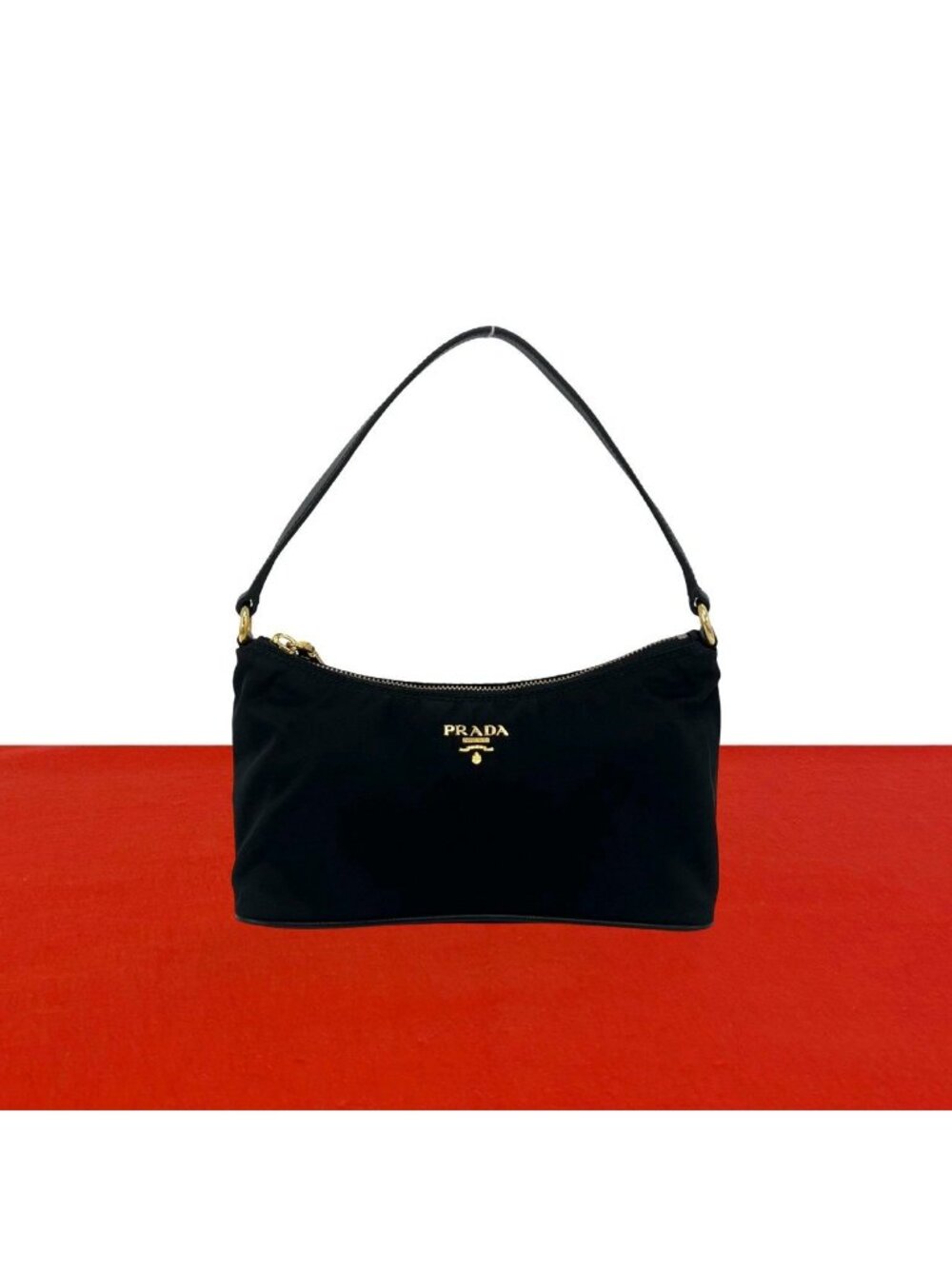 Prada Logo Tessuto Pocono Nylon Saffiano Leather Mini Handbag Pouch Black